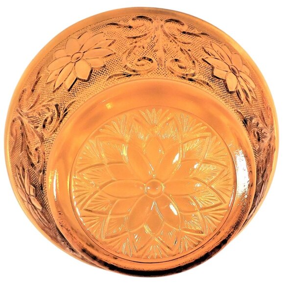 Tiara Round Amber Glass Heavy Sandwich Pattern Serving Bowl - Picture 4 of 4